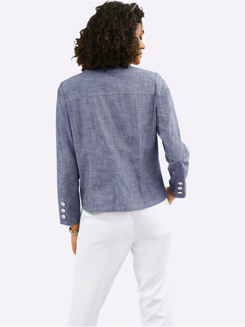 Veste blazer en coton avec col à revers et poches plaquées - Taille standard - Witt Bleu jean - Kiabi