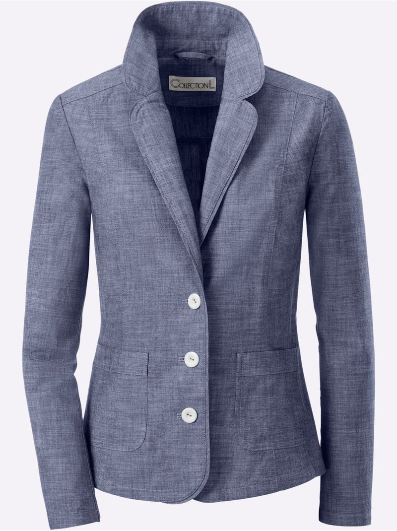 Veste blazer en coton avec col à revers et poches plaquées - Taille standard - Witt Bleu jean - Kiabi