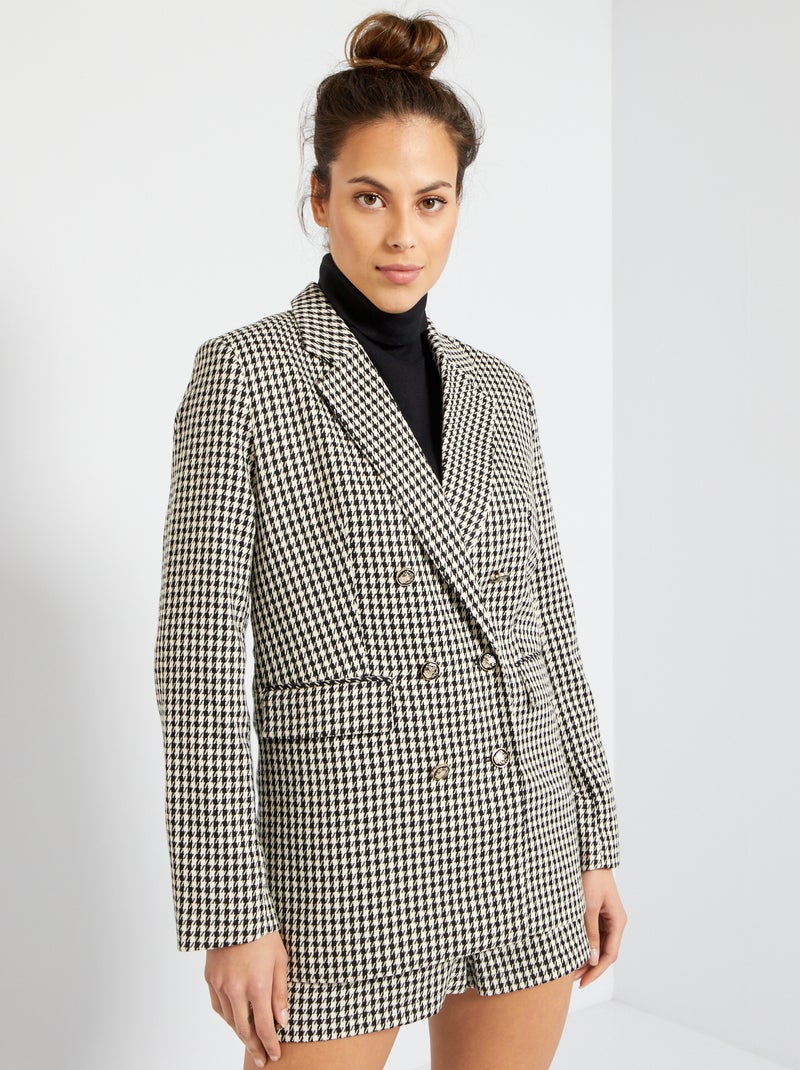 Veste blazer en pied-de-poule Noir - Kiabi