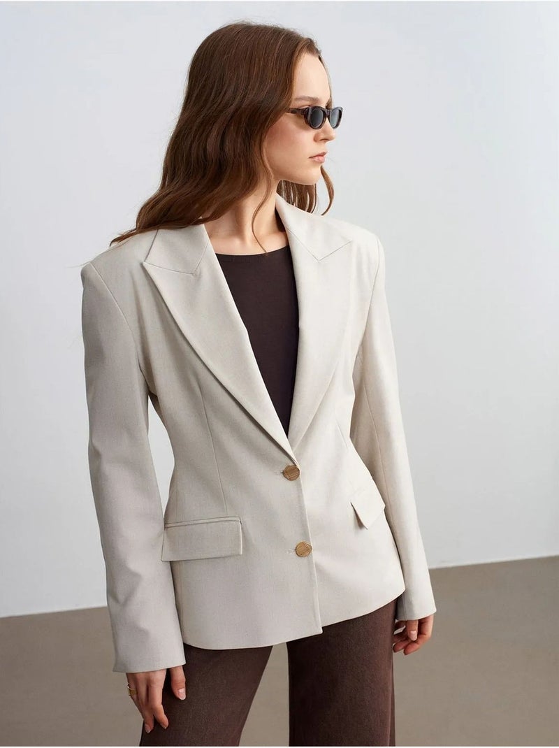 Veste blazer femme en crêpe dilvin Beige naturel - Kiabi