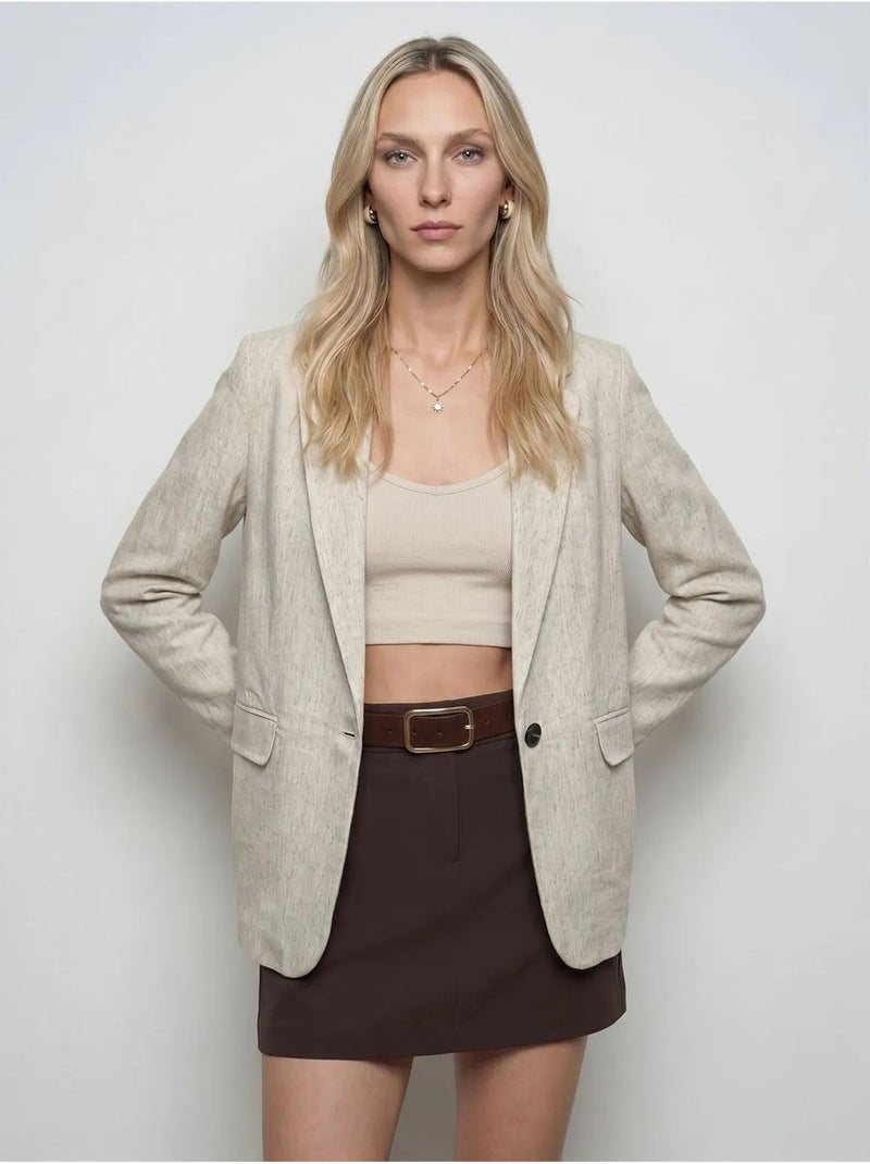 Veste blazer femme tissée à col châle dilvin Beige naturel - Kiabi