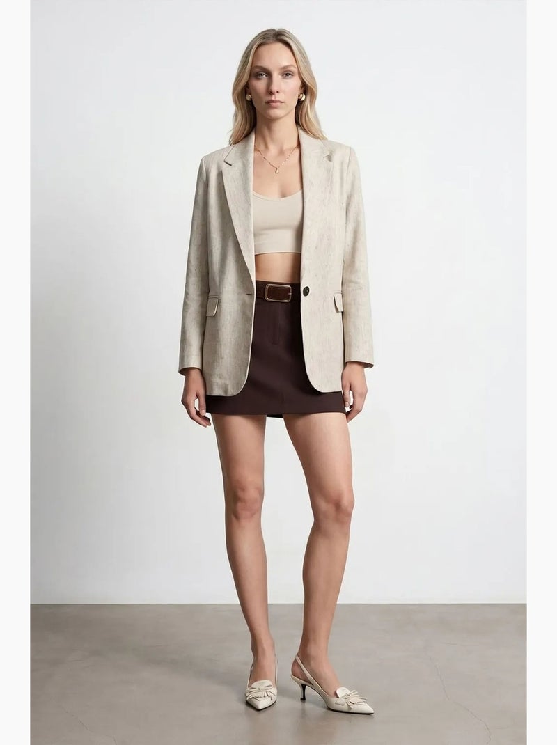 Veste blazer femme tissée à col châle dilvin Beige naturel - Kiabi