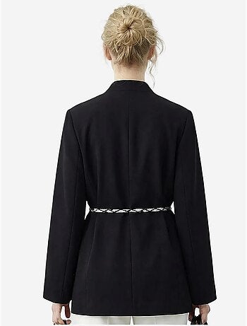 Veste blazer longue à col en v et ceinture lucci