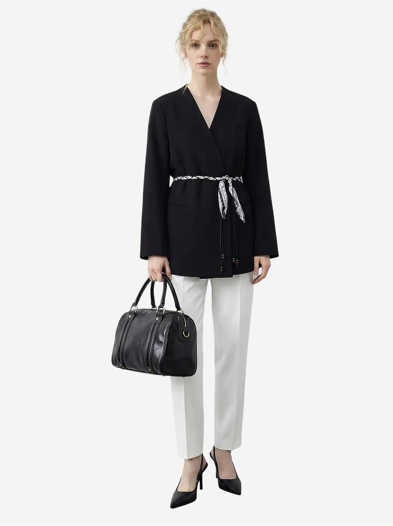 Veste blazer longue à col en v et ceinture lucci Noir - Kiabi