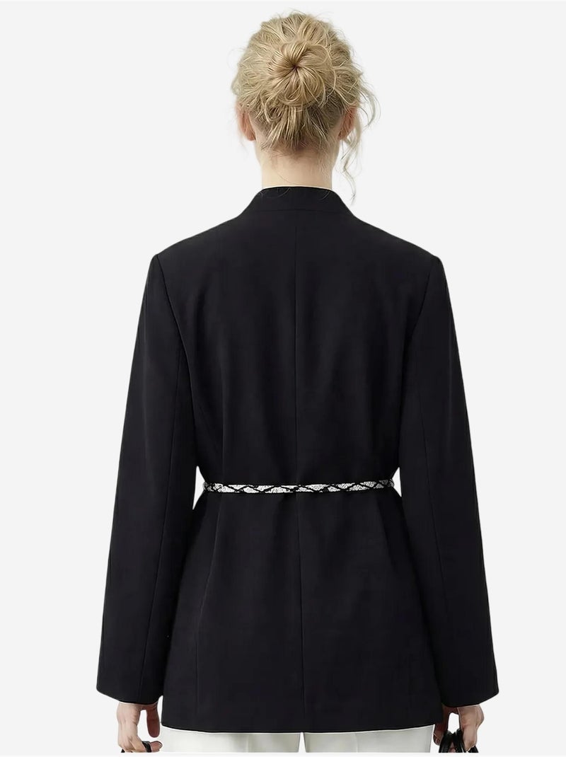 Veste blazer longue à col en v et ceinture lucci Noir - Kiabi
