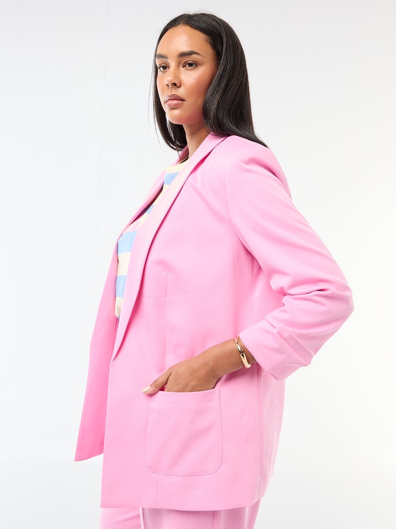 Veste blazer longue avec manches effet retroussé Rose - Kiabi