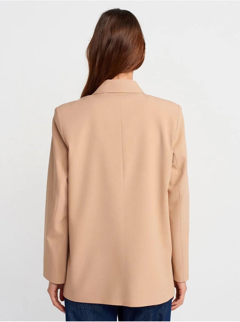Veste blazer longue en crêpe dilvin Beige argile - Kiabi