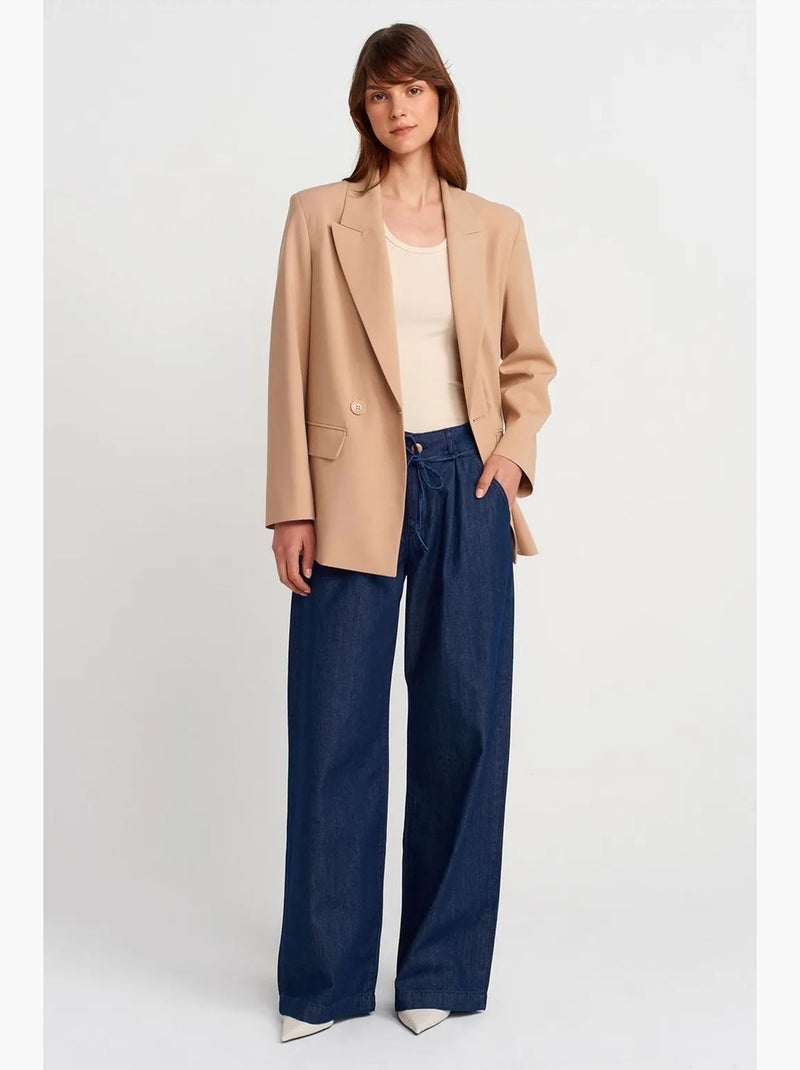 Veste blazer longue en crêpe dilvin Beige argile - Kiabi