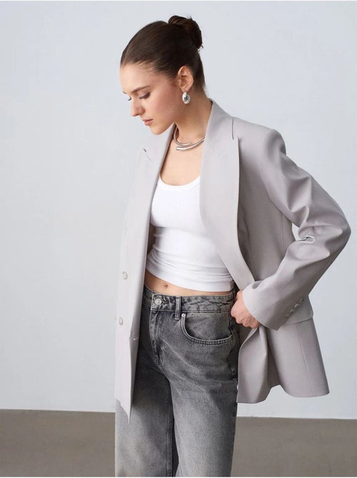 Veste blazer longue en crêpe dilvin - Kiabi