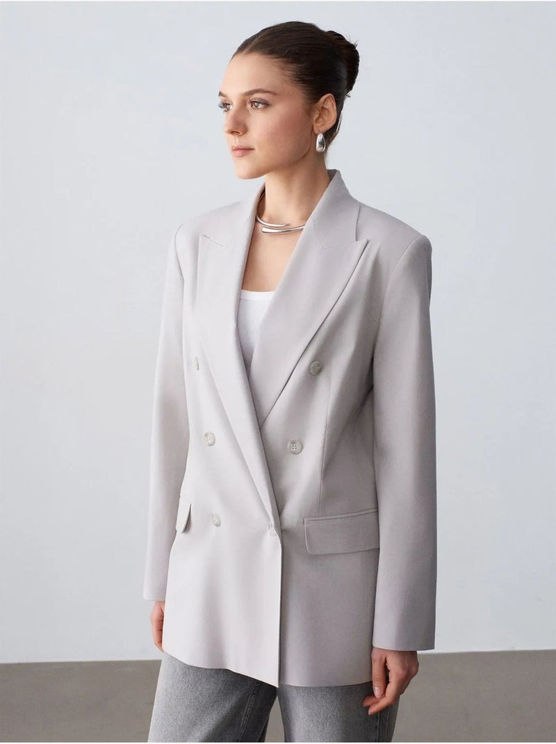 Veste blazer longue en crêpe dilvin Gris clair - Kiabi