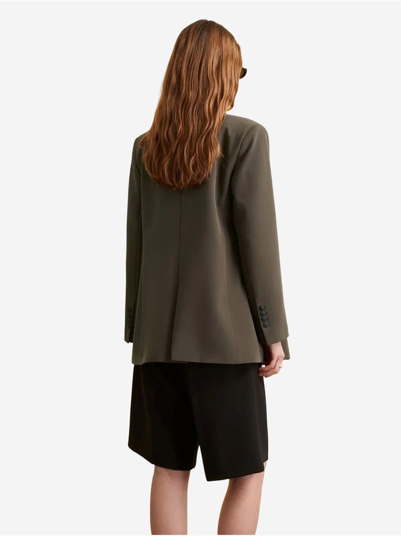 Veste blazer longue en crêpe dilvin Vert kaki - Kiabi