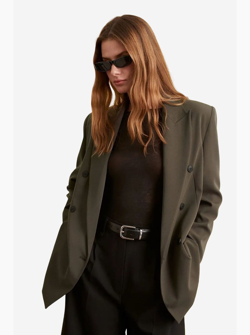 Veste blazer longue en crêpe dilvin Vert kaki - Kiabi
