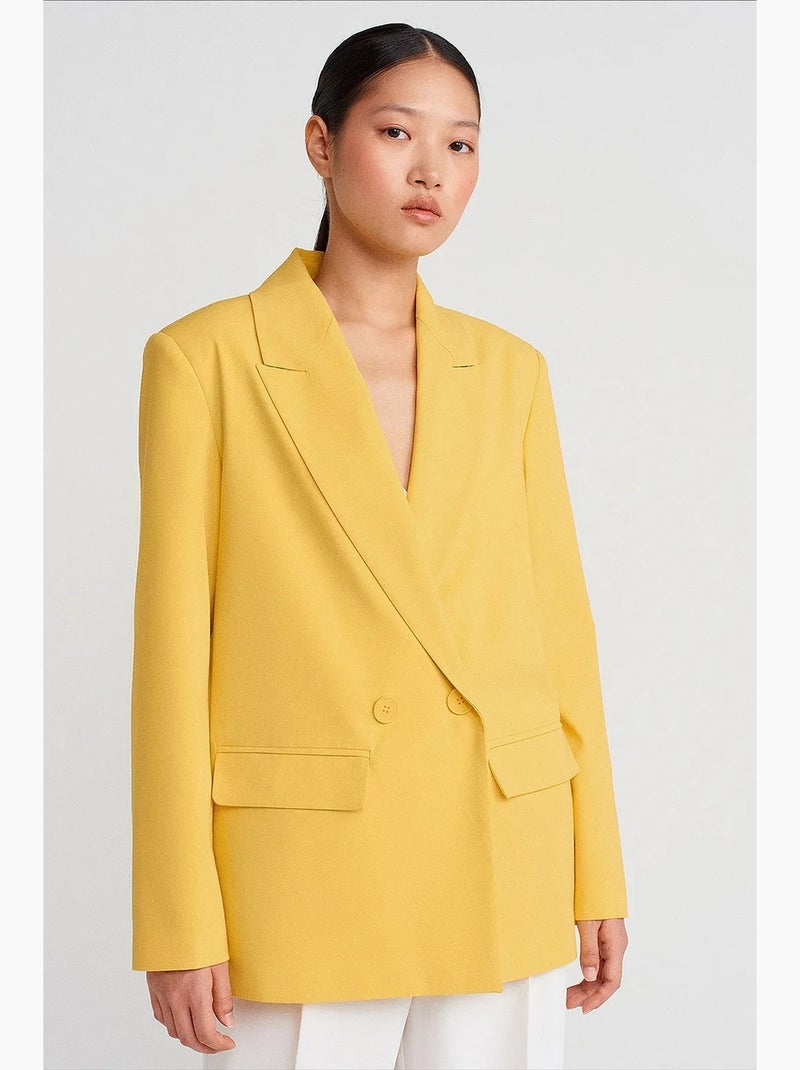 Veste blazer longue oversize en crêpe dilvin Jaune citron - Kiabi