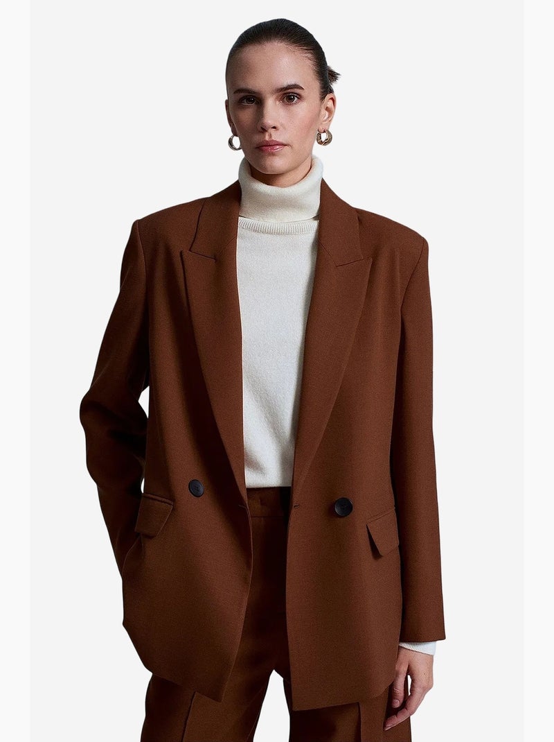 Veste blazer longue oversize en crêpe dilvin Marron - Kiabi