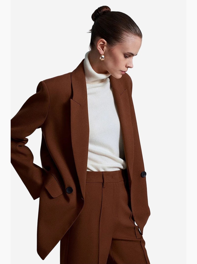 Veste blazer longue oversize en crêpe dilvin Marron - Kiabi