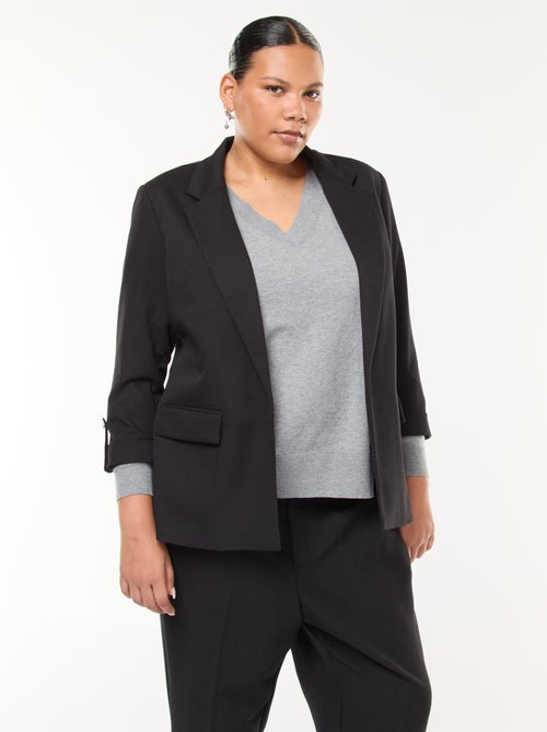 Veste blazer longue uni avec revers aux poignets - Kiabi
