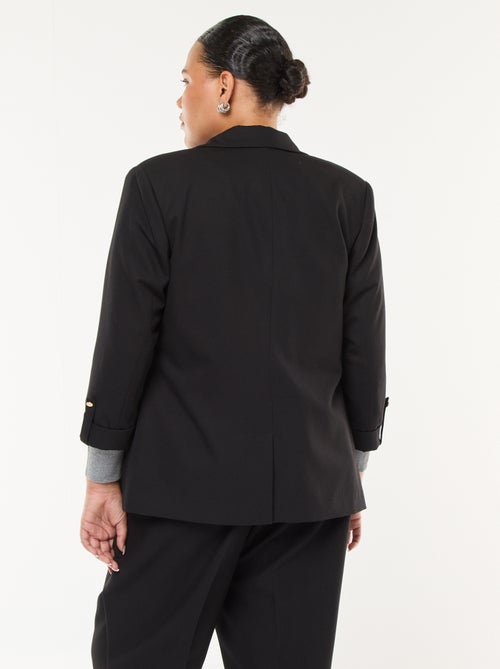 Veste blazer longue uni avec revers aux poignets - Kiabi