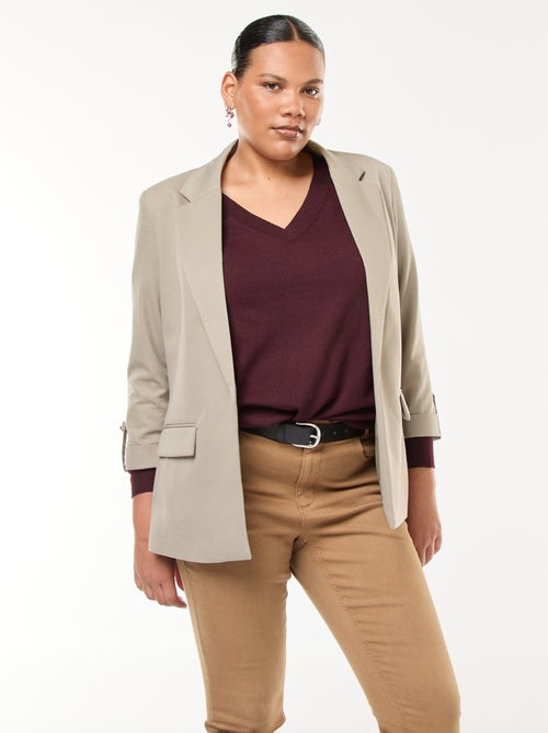 Veste blazer longue uni avec revers aux poignets - Kiabi