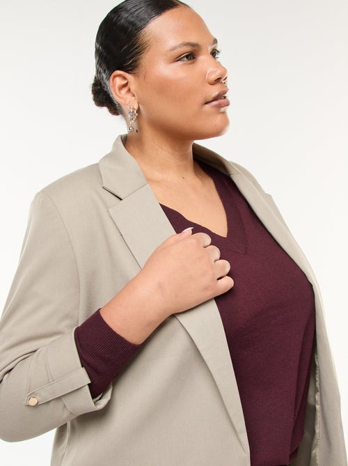 Veste blazer longue uni avec revers aux poignets - Kiabi