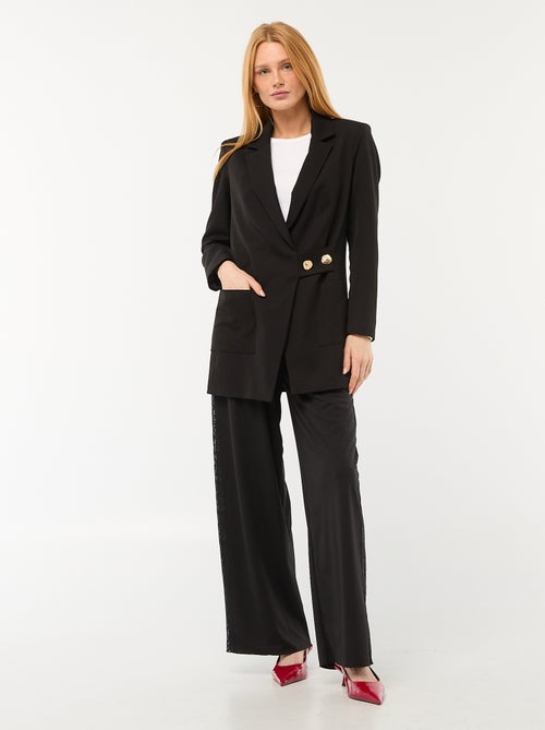 Veste blazer mi-longue avec boutons martelés dorés - Kiabi