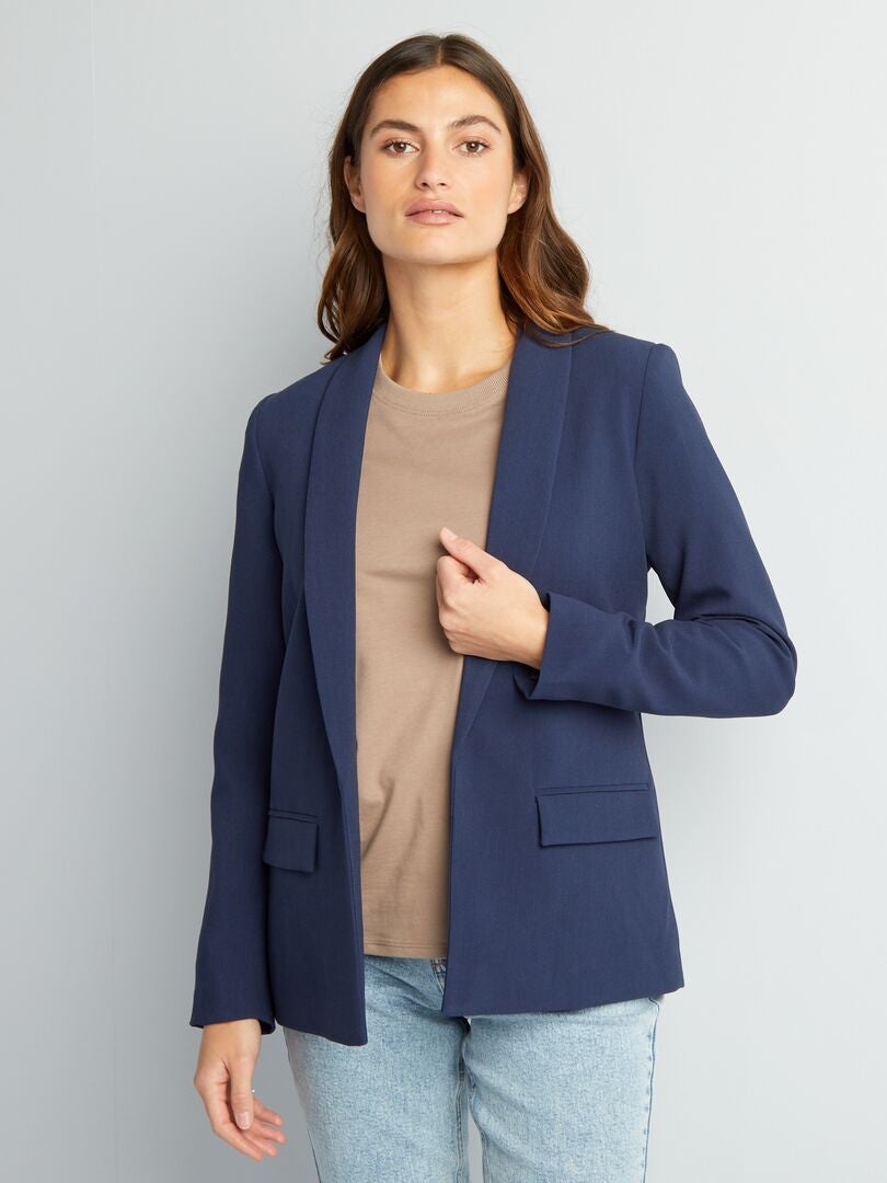 Veste blazer mi-longue Bleu marine - Kiabi