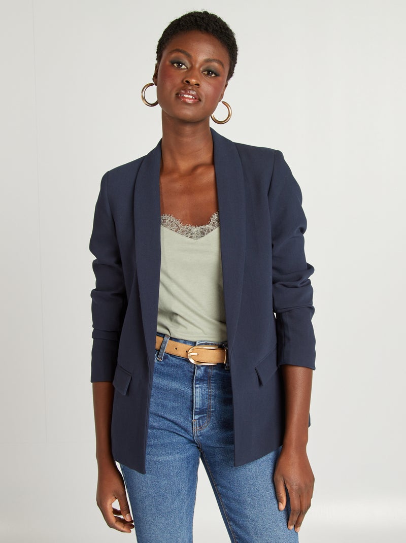 Veste blazer mi-longue Bleu marine - Kiabi