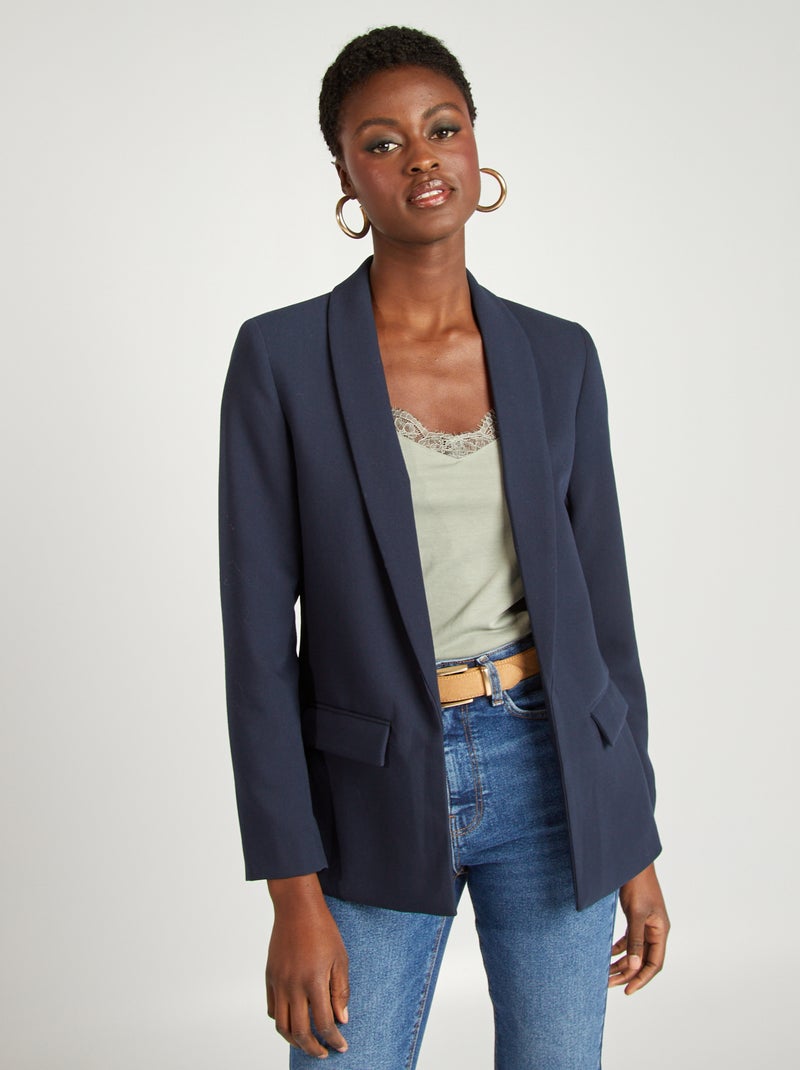 Veste blazer mi-longue Bleu marine - Kiabi
