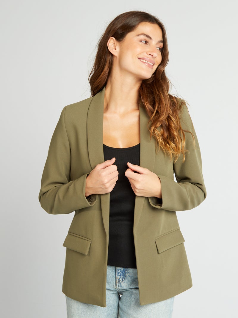 Veste blazer mi-longue Kaki - Kiabi