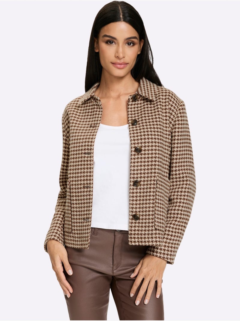 Veste blazer motif pied-de-poule - taille standard - helline Marron chocolat - Kiabi
