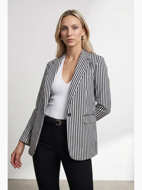 Veste blazer rayée en popeline dilvin - Kiabi Veste blazer rayée en popeline dilvin - Kiabi