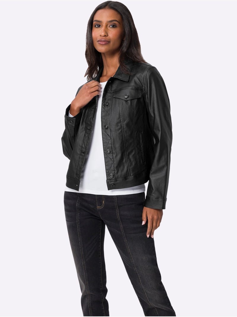 Veste Blazer Revêtement Mat Et Brillant - Taille Standard - Helline Noir - Kiabi