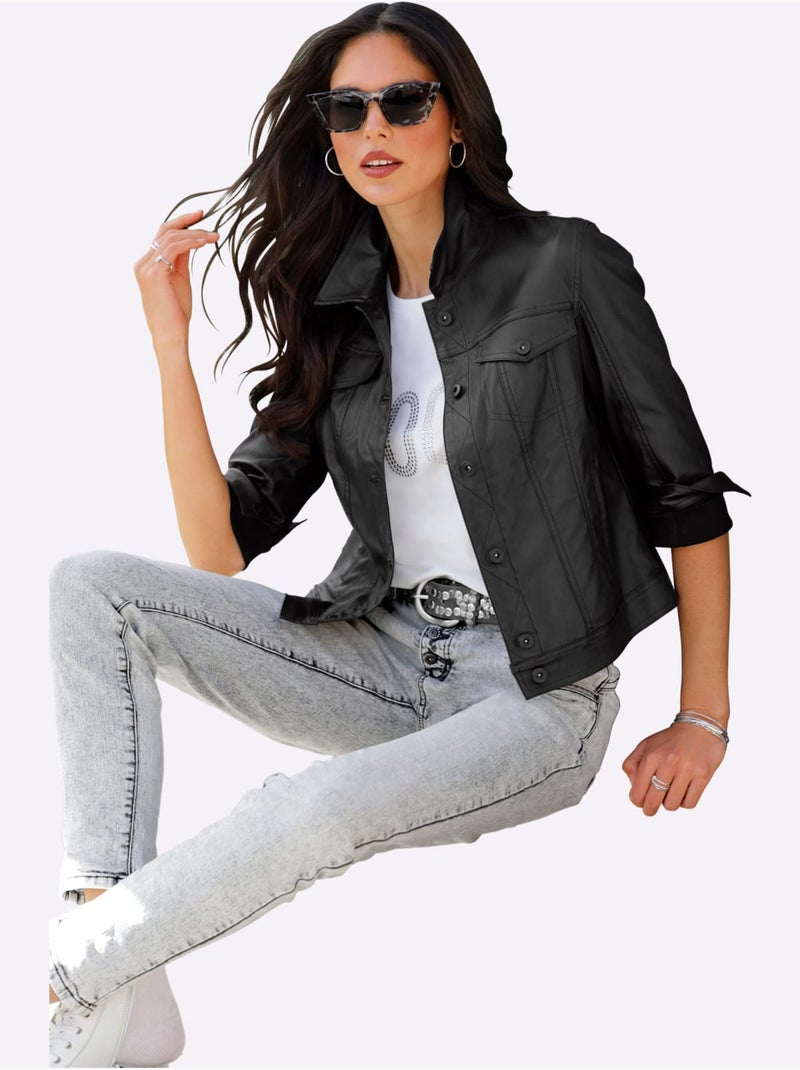 Veste Blazer Revêtement Mat Et Brillant - Taille Standard - Helline Noir - Kiabi