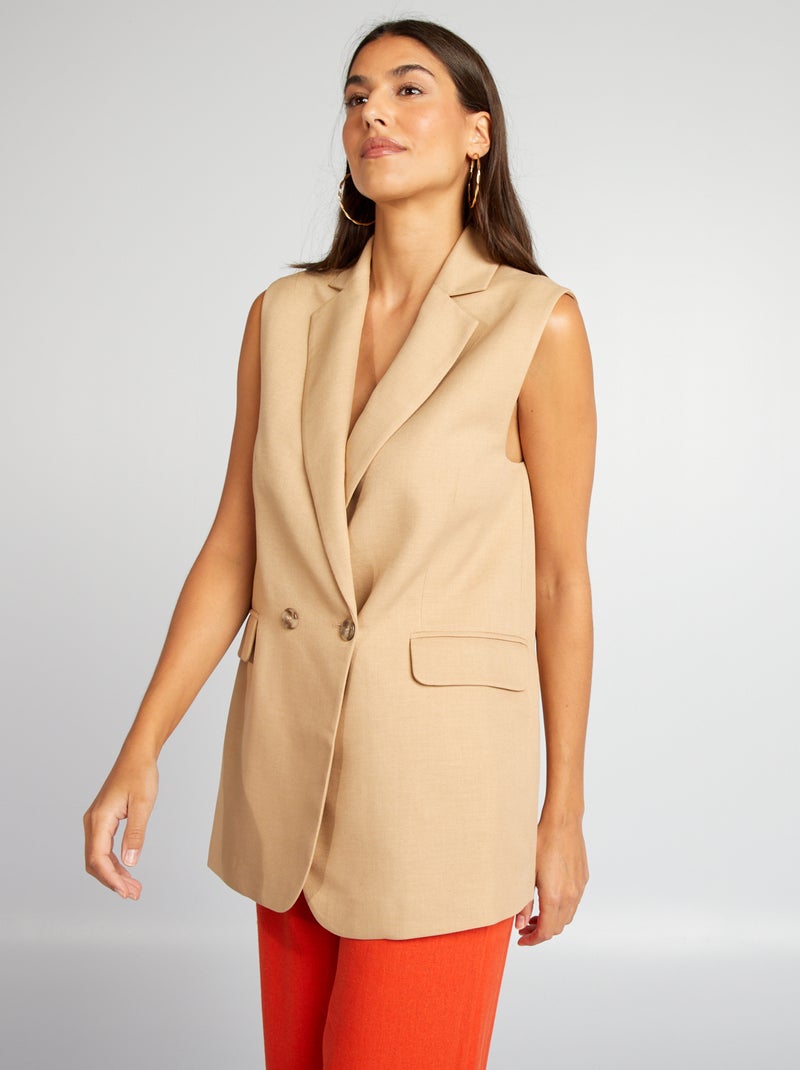 Veste blazer sans manches mi-longues Beige - Kiabi