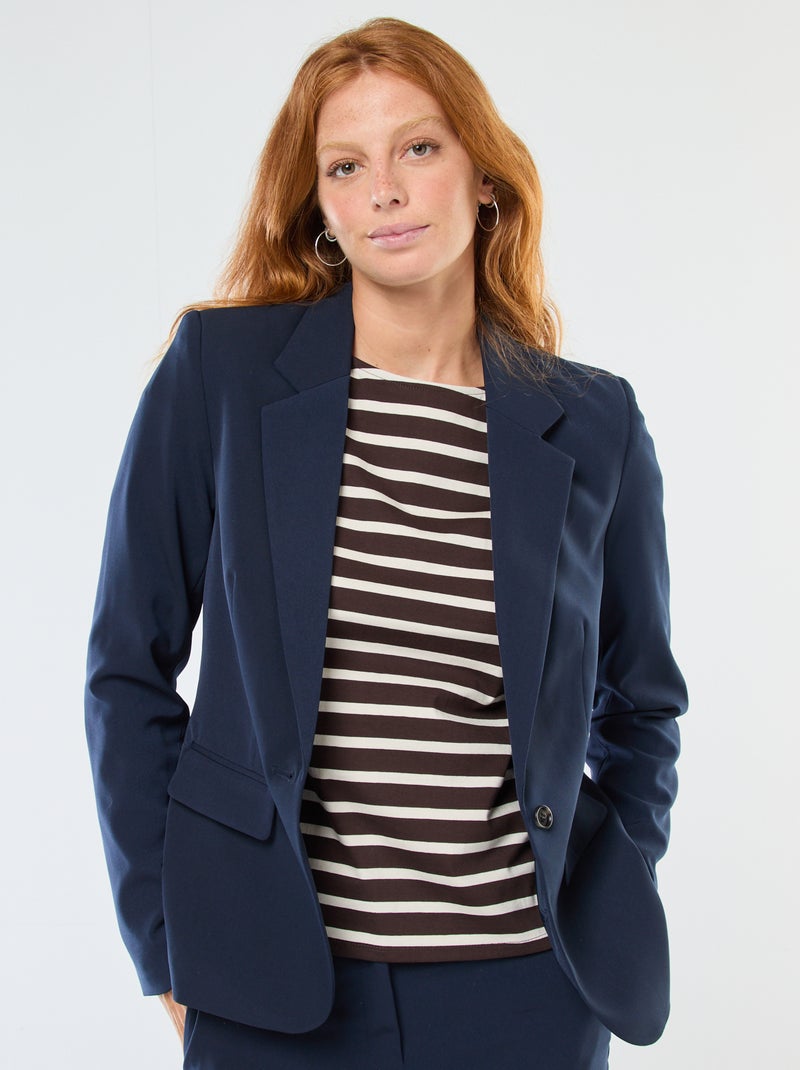 Veste blazer uni avec col crantée Bleu - Kiabi