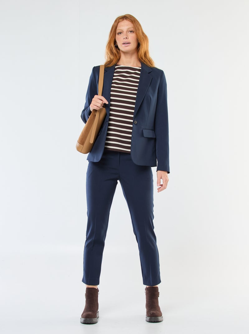 Veste blazer uni avec col crantée Bleu - Kiabi