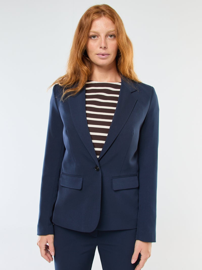 Veste blazer uni avec col crantée Bleu - Kiabi