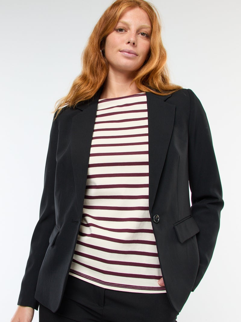 Veste blazer uni avec col crantée Noir - Kiabi