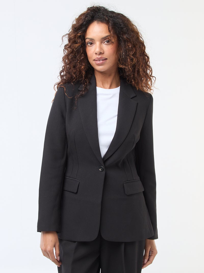 Veste blazer unie à la coupe cintrée Noir - Kiabi