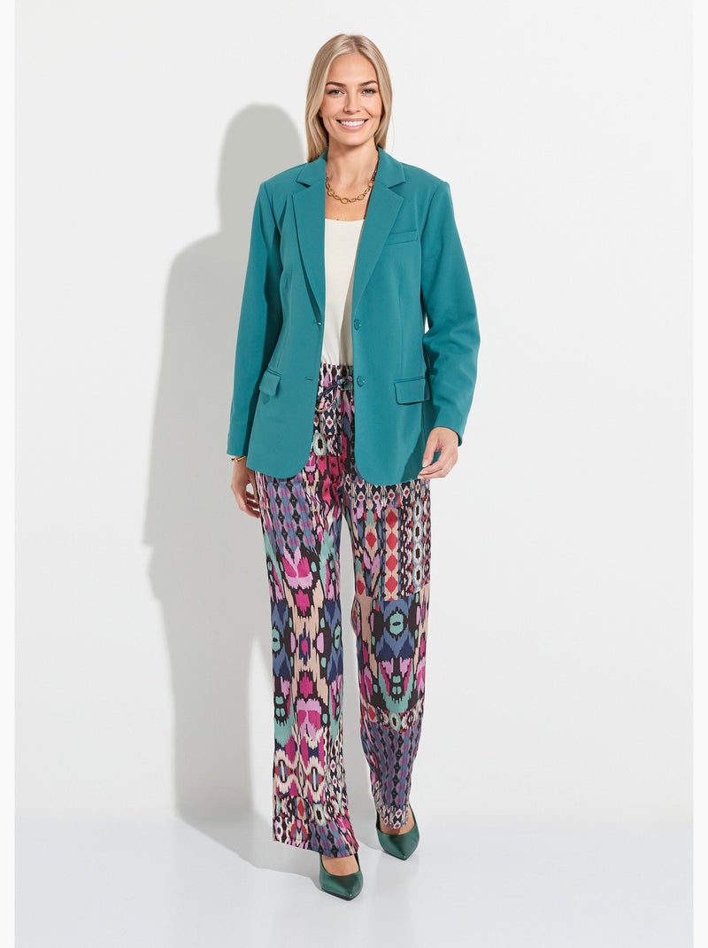 Veste blazer unie coupe droite col tailleur Vert - Kiabi