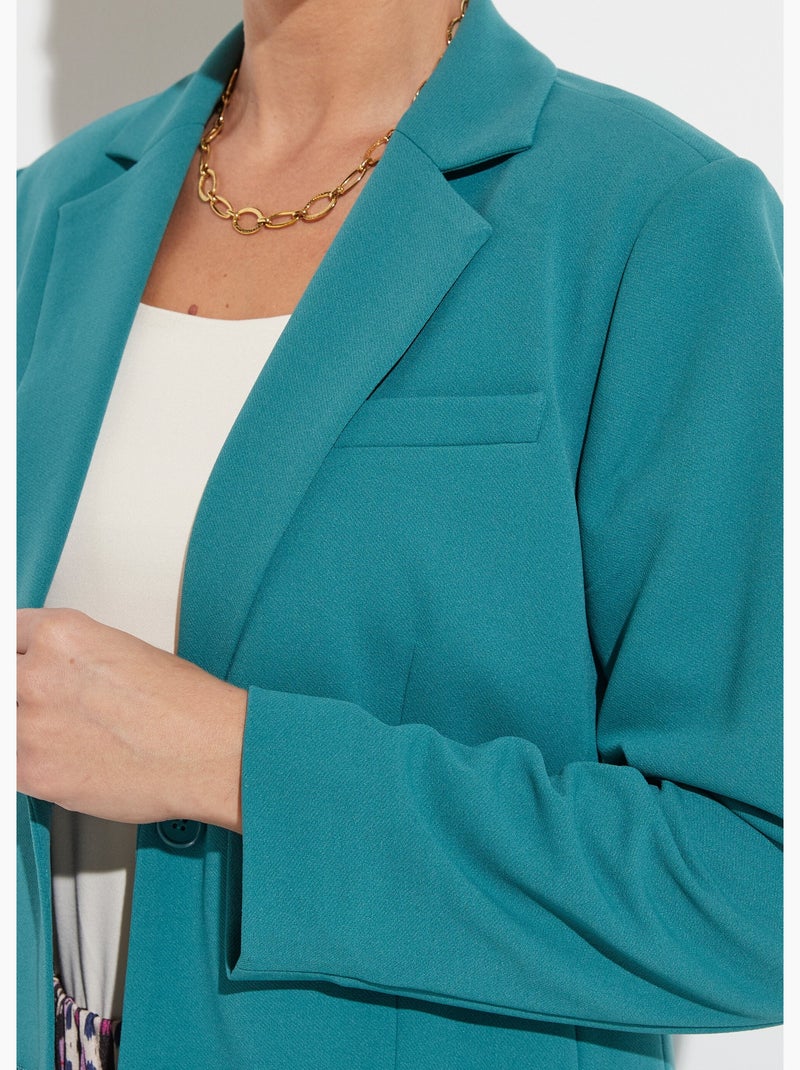 Veste blazer unie coupe droite col tailleur Vert - Kiabi
