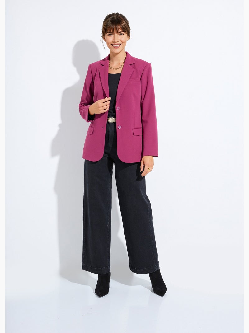 Veste blazer unie coupe droite col tailleur Violet foncé - Kiabi