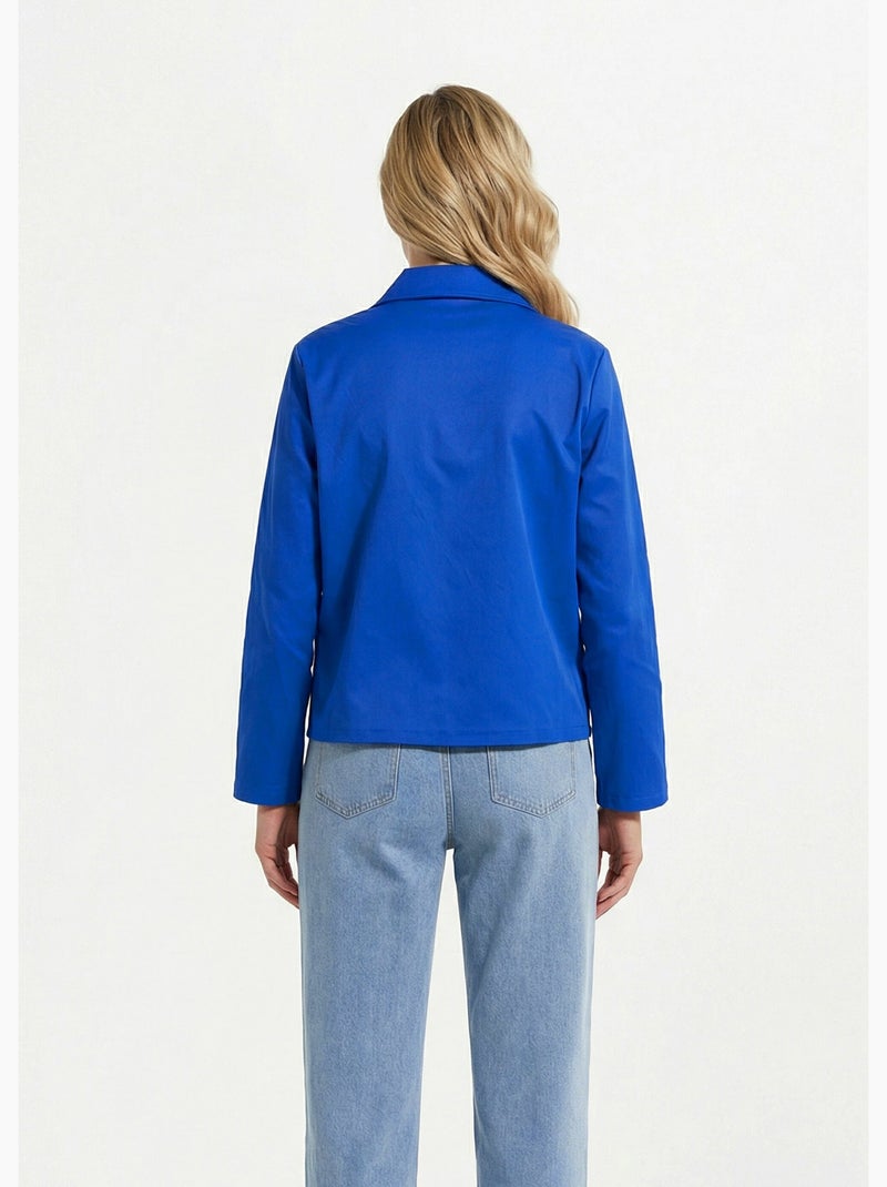 Veste boite en coton, avec col claudine - AFIBEL Bleu - Kiabi