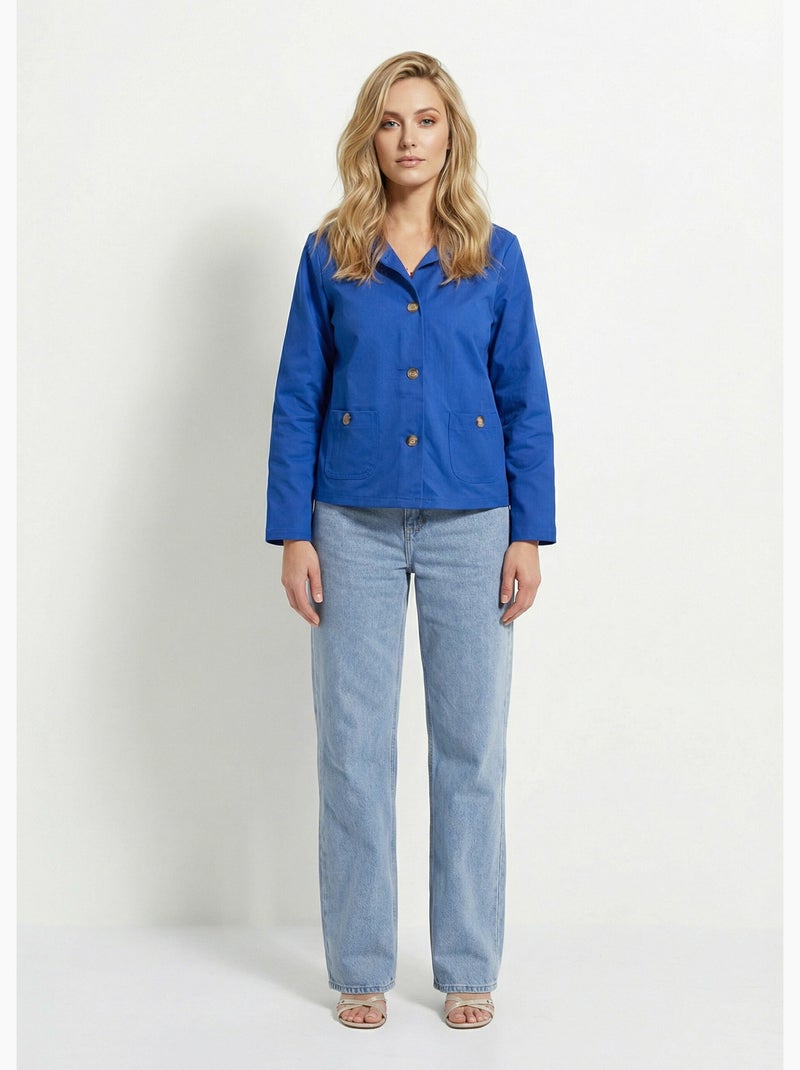 Veste boite en coton, avec col claudine - AFIBEL Bleu - Kiabi