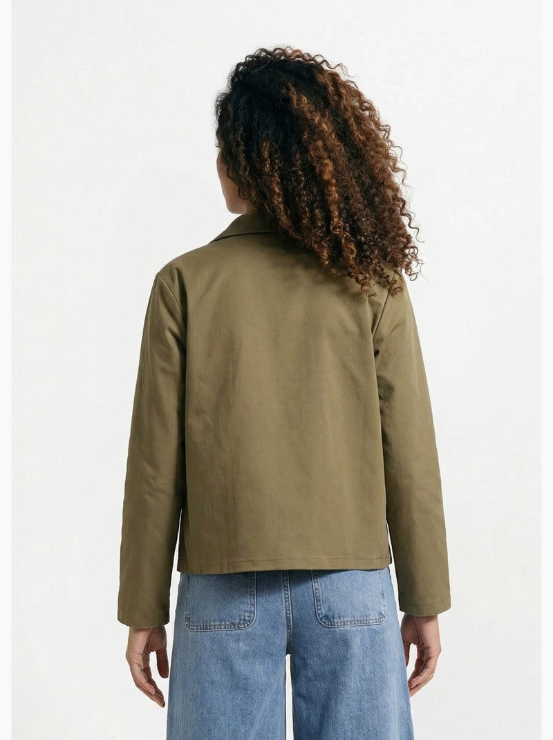 Veste boite en coton, avec col claudine - AFIBEL Kaki - Kiabi