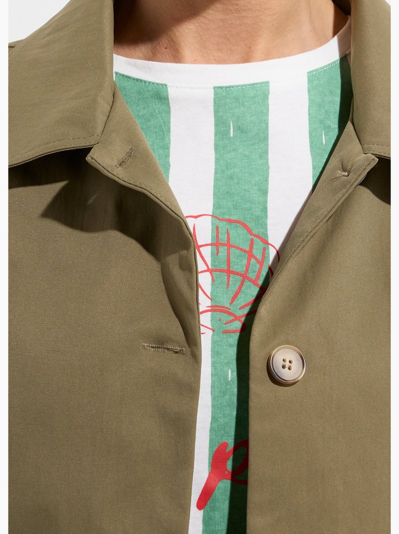 Veste boite en coton, avec col claudine - AFIBEL Kaki - Kiabi