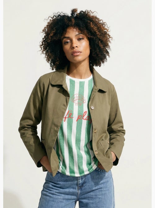 Veste boite en coton, avec col claudine - Kiabi