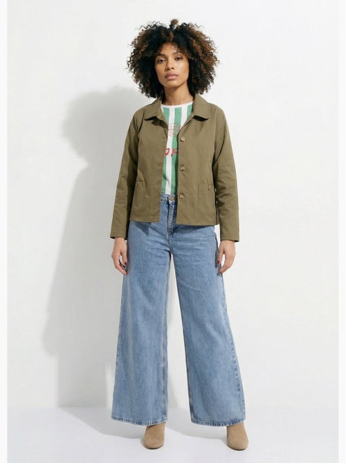 Veste boite en coton, avec col claudine - Kiabi