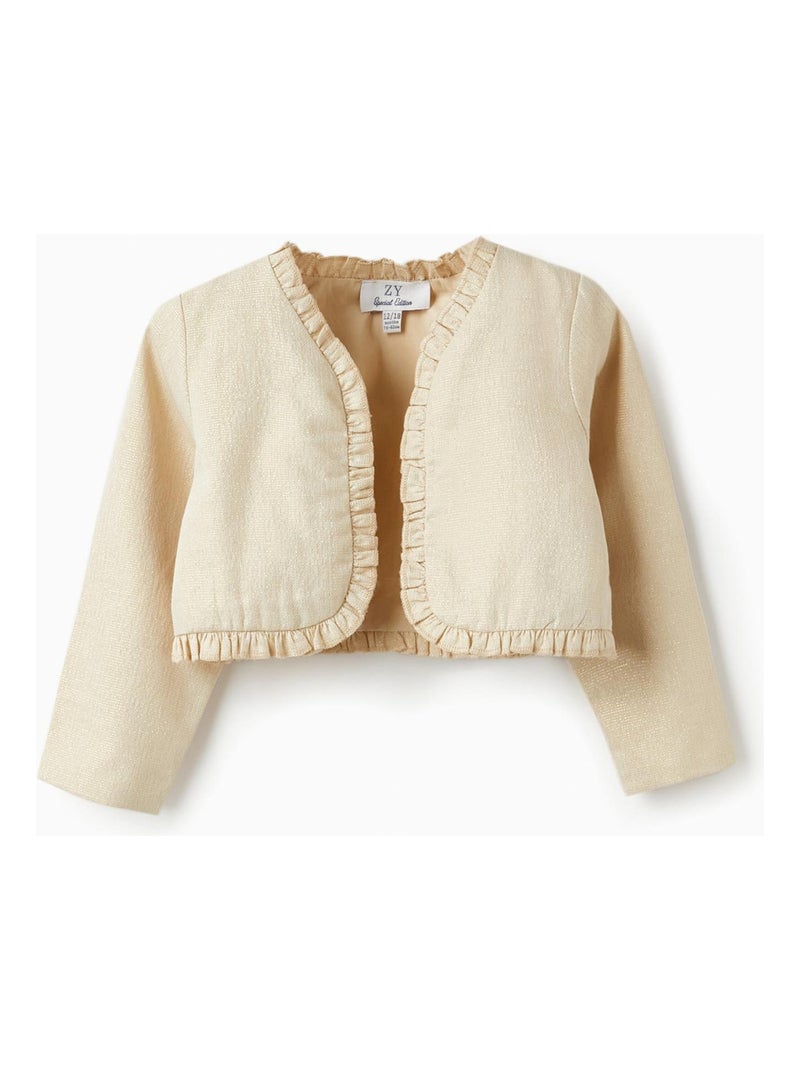 Veste Boléro avec fils Lurex et volants pour Bébé Fille  CÉRÉMONIE Beige - Kiabi