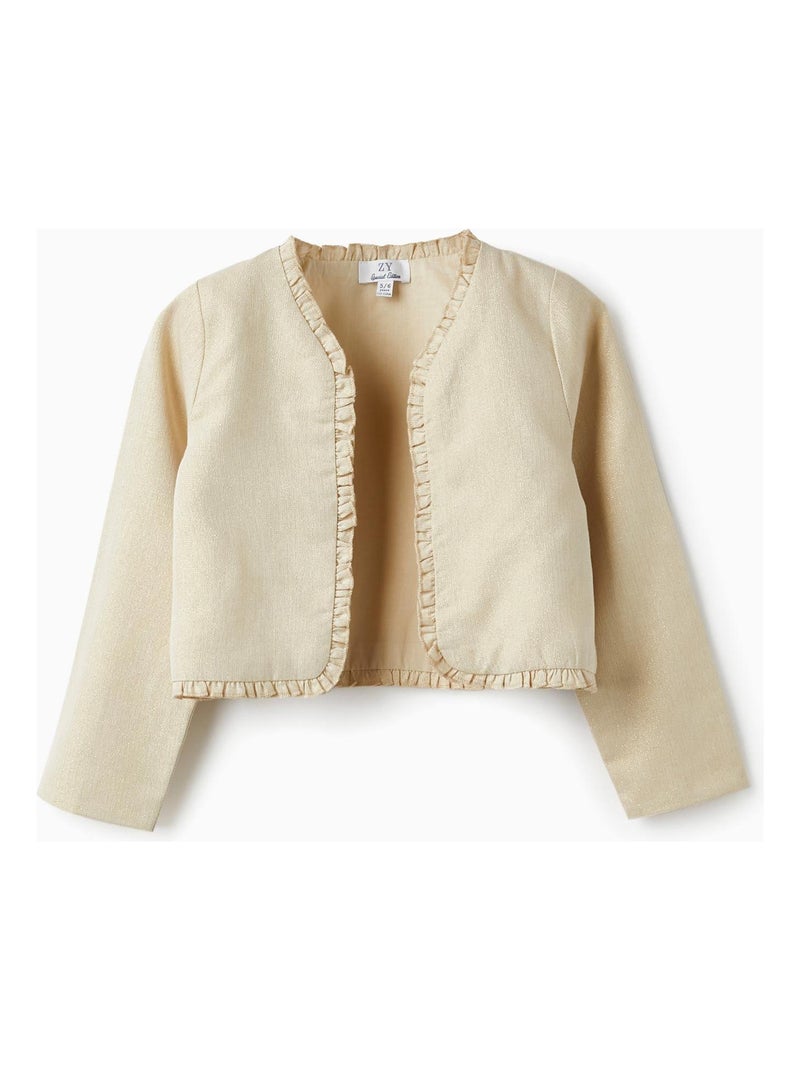 Veste Boléro avec fils Lurex et volants pour Fille  CÉRÉMONIE Beige - Kiabi