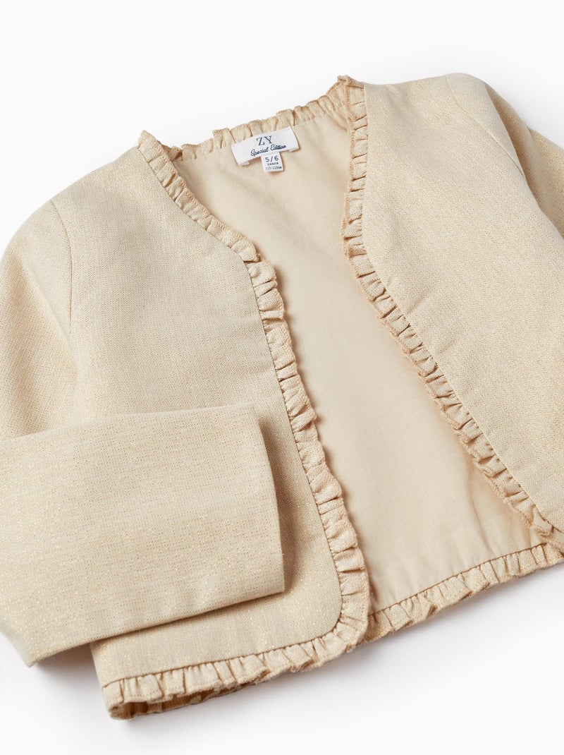 Veste Boléro avec fils Lurex et volants pour Fille  CÉRÉMONIE Beige - Kiabi
